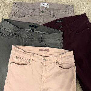 Set of 4 Women's Jeans in Light Gray, Burgundy, Dark Gray and Pink